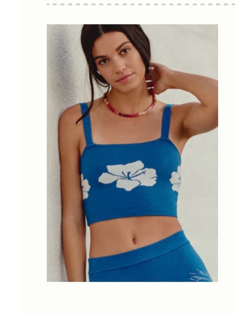 Blue Floral Square-Neck Crop Top